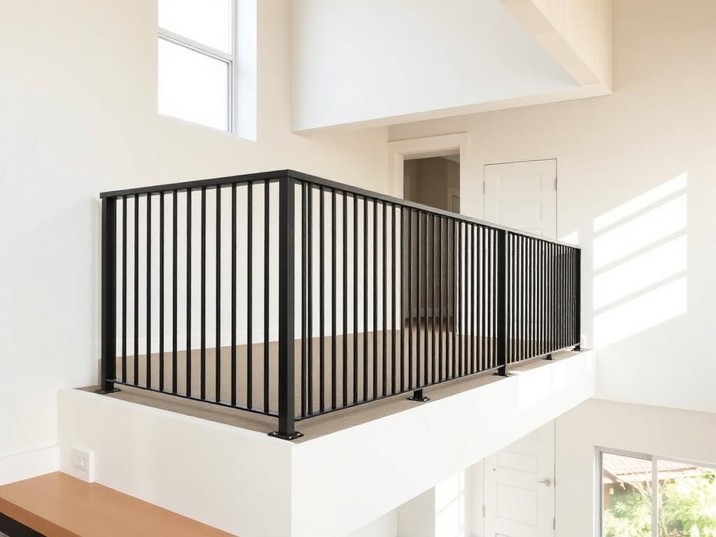 Garde-corps intérieur de mezzanine en acier noir réalisé à Tanger