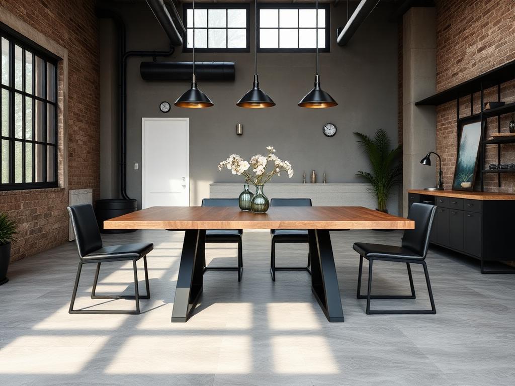 Table sur mesure en acier noir et bois de noyer réalisée à Casablanca