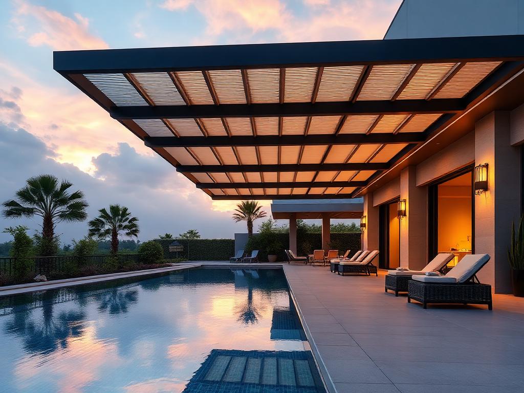Pergola bioclimatique à lames orientables réalisée à Agadir