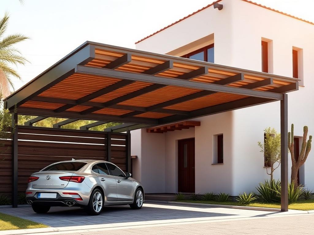 Carport métallique avec toiture à lames réalisé à Témara