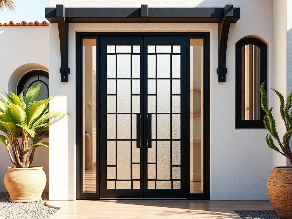 Porte d'entrée en acier vitrée sur mesure réalisée à Casablanca