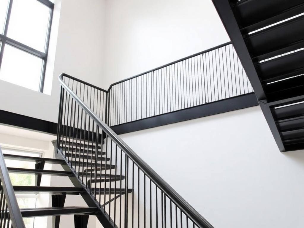 Escalier métallique noir dans un intérieur lumineux