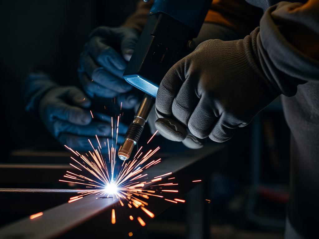 Soudure de précision sur une pièce métallique en atelier